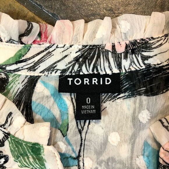 TORRID Women’s Chiffon Clip Dot w/ Lace Inset Top Sheer Fabric Size 0 (Large) - Picture 9 of 12